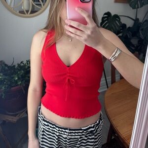 Aritzia Wilfred Red Ribbed Knit Tank Top